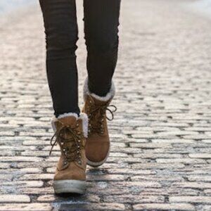 Tan Faux Suede Shearling Hiker Wedge Bootie Size 6